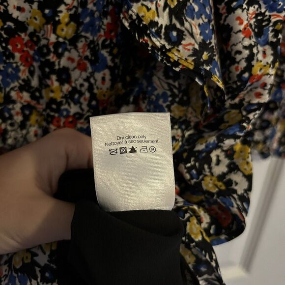 Veronica Beard Dress Minna V-Neck Floral Stretch Silk Mini Black Multicolor 4 - Picture 7 of 10